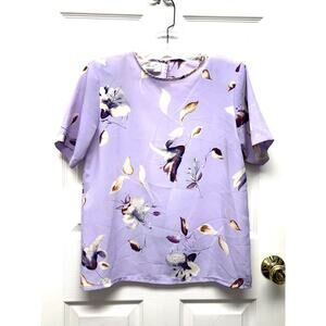 Kathy Lee Collection Blouse Purple Floral Vintage 90s Y2K Shoulder Pads Size 4